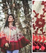 Wine Frill Floral Circular Khadi Poncho