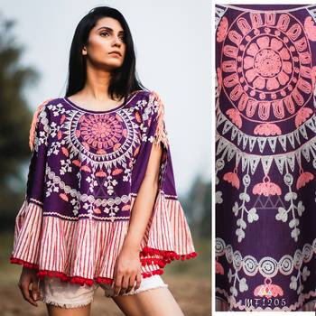 Purple Circular Khadi Poncho With Pompom Lace 1