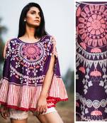 Purple Circular Khadi Poncho With Pompom Lace