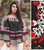Black Circular Embroidered Khadi Poncho With Chex
