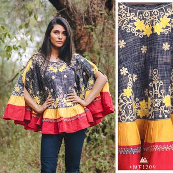 Blue Zam Zam Khadi Circular Poncho 1