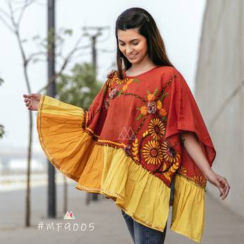 Rust Sunflower Embroidery Assymetric Poncho 1