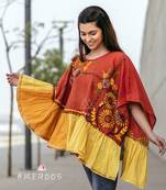 Rust Sunflower Embroidery Assymetric Poncho