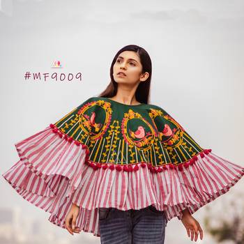 Cute Sparrow Cage Embroidered Circular Poncho With 3D Flowers 1
