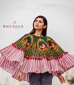 Cute Sparrow Cage Embroidered Circular Poncho With 3D Flowers