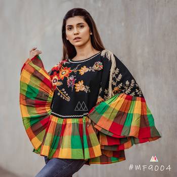 Black Embroidery Cape With Colorful Check Frill And 3D Flowers 1