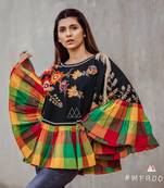 Black Embroidery Cape With Colorful Check Frill And 3D Flowers