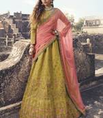 Mustard Embroidered Silk Semi Stitched Lehenga