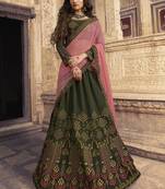 Green Embroidered Silk Semi Stitched Lehenga