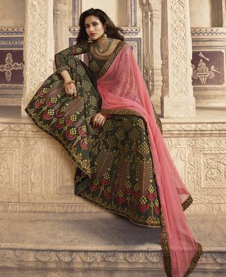 Green Embroidered Silk Semi Stitched Lehenga 2