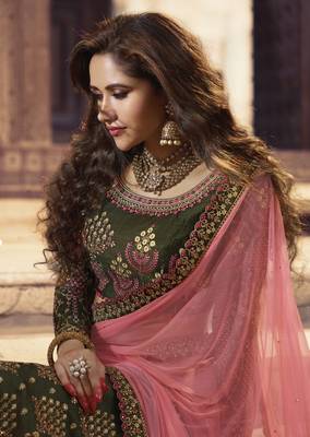 Green Embroidered Silk Semi Stitched Lehenga 4