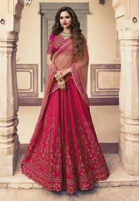 Pink Embroidered Silk Semi Stitched Lehenga 1