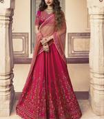 Pink Embroidered Silk Semi Stitched Lehenga