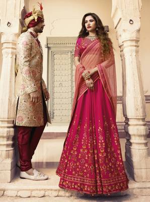 Pink Embroidered Silk Semi Stitched Lehenga 3