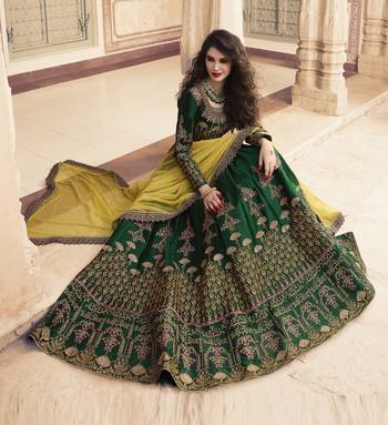 Dark Green Embroidered Silk Semi Stitched Lehenga 2