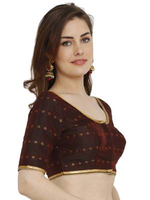Dark Maroon Dupion Silk Readymade Padded Blouse 3