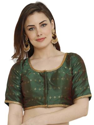Green Dupion Silk Readymade Padded Blouse 1