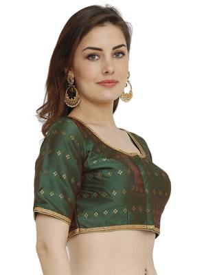 Green Dupion Silk Readymade Padded Blouse 3