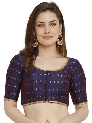 0Vy Blue Dupion Silk Readymade Padded Blouse 1