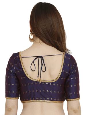 0Vy Blue Dupion Silk Readymade Padded Blouse 2