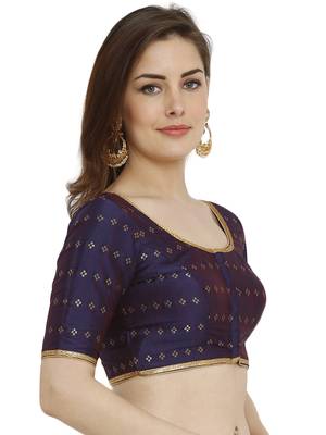 0Vy Blue Dupion Silk Readymade Padded Blouse 3