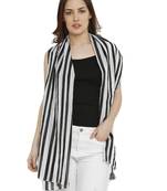 Black & White Cotton Striped Printed Stole/Scarf