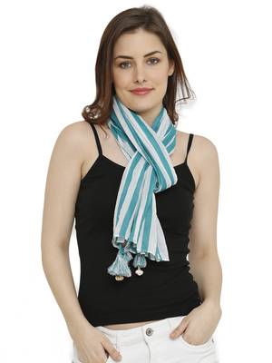 Sea Green & White Cotton Striped Printed Stole/Scarf 4