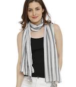 Grey & White Cotton Striped Printed Stole/Scarf