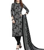 Grey & Black Pure Lawn Cotton Printed Dress Material With Dupatta