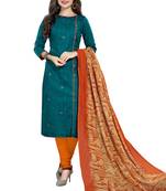 Peacock Blue & Orange Pure Lawn Cotton Printed Dress Material With Dupatta