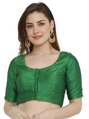 Green Dupion Silk Readymade Padded Blouse 1