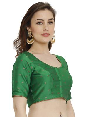 Green Dupion Silk Readymade Padded Blouse 3