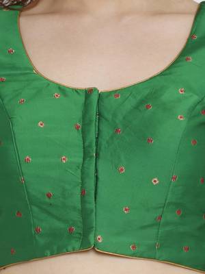 Green Dupion Silk Readymade Padded Blouse 4