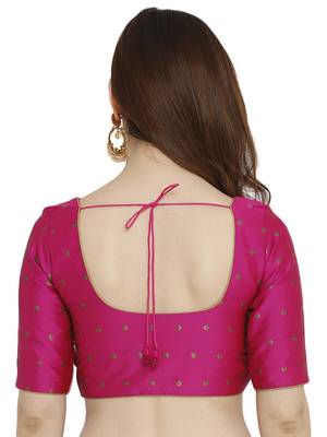 Pink Dupion Silk Traditional Brocade Padded Blouse for Saree 2