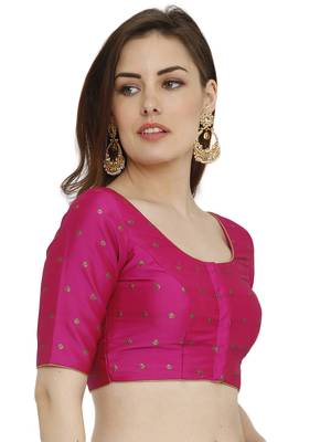 Pink Dupion Silk Traditional Brocade Padded Blouse for Saree 3