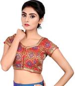 Red Brocade Readymade Padded Blouse