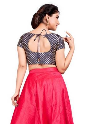 0Vy Blue Dupion Silk Readymade Padded Blouse 2