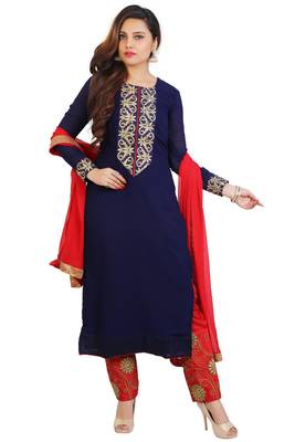 Navy blue embroidered georgette unstitched salwar suits 1