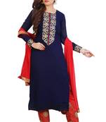 Navy blue embroidered georgette unstitched salwar suits