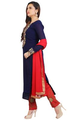 Navy blue embroidered georgette unstitched salwar suits 2