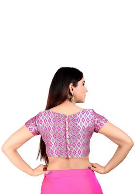 Pink Brocade Readymade Padded Blouse 2