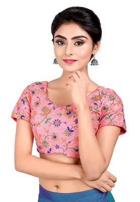 Light Pink Dupion Silk Readymade Padded Blouse 1