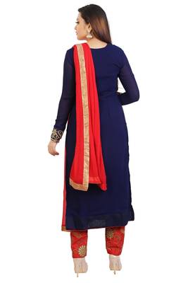 Navy blue embroidered georgette unstitched salwar suits 3