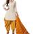 White & Gold Pure Cotton Printed Unstitched Patiyala Suit With Zari Border