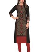 Black & Maroon Pure Cotton Printed Unstitched Kurti