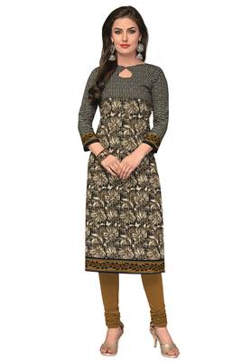 Beige & Black Pure Cotton Printed Unstitched Kurti 1