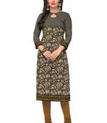 Beige & Black Pure Cotton Printed Unstitched Kurti