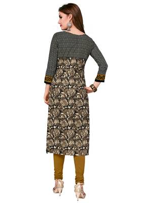Beige & Black Pure Cotton Printed Unstitched Kurti 2