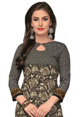 Beige & Black Pure Cotton Printed Unstitched Kurti 3