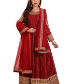 Maroon Embroidered Bangalori Silk Anarkali suit with Dupatta